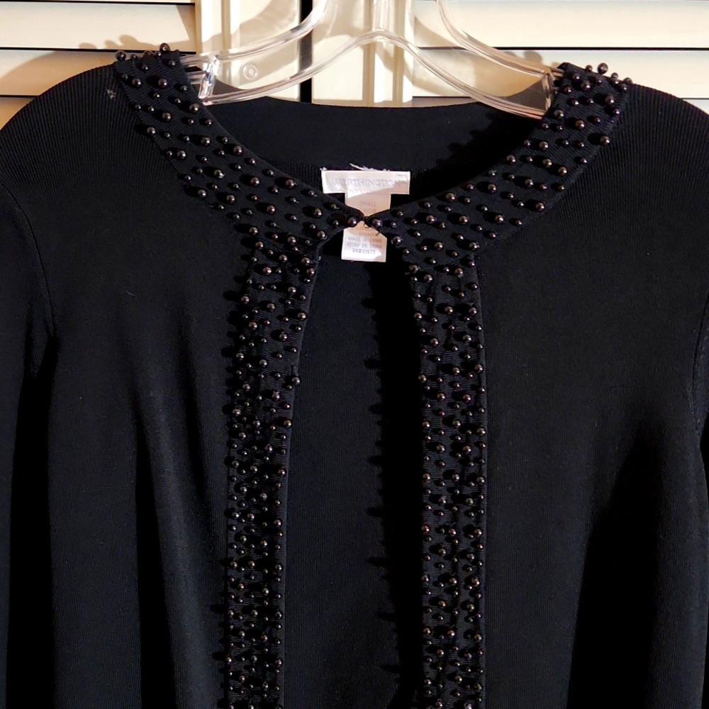 Beaded Trim Black Cardigan